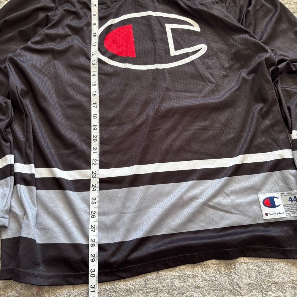 Vintage Champion Hockey Jersey Mens 44 Large Big C Logo #19 Black Mesh - Picture 2 of 6